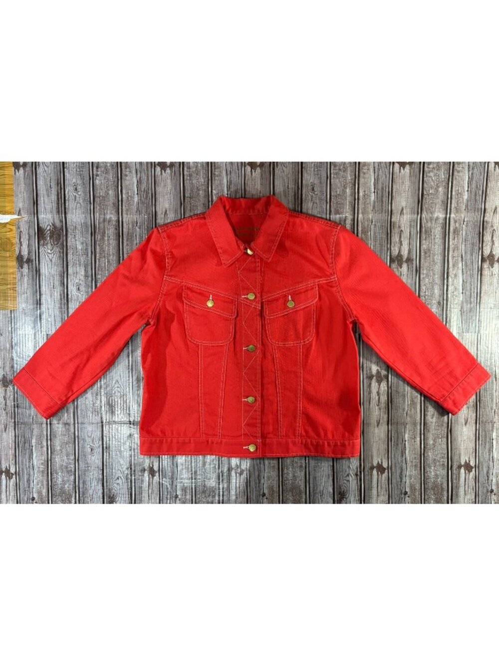 Lauren Ralph Lauren Red Denim Trucker Jacket Gold Buttons size Large Western